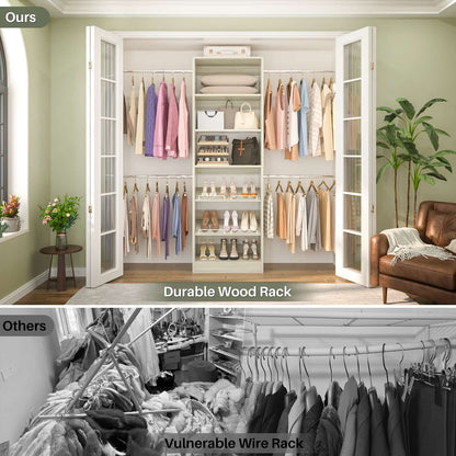 4-8 ft Freestanding Closet Organizer System with Adjustable Shelves and 4 Extendable Hanging Rods