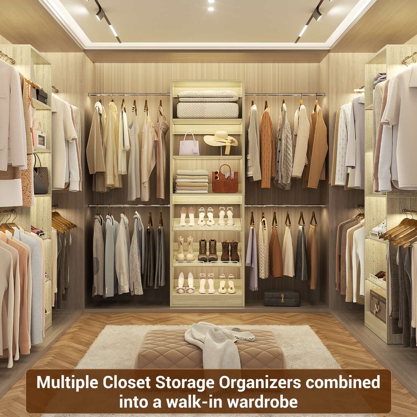 4-8 ft Freestanding Closet Organizer System with Adjustable Shelves and 4 Extendable Hanging Rods
