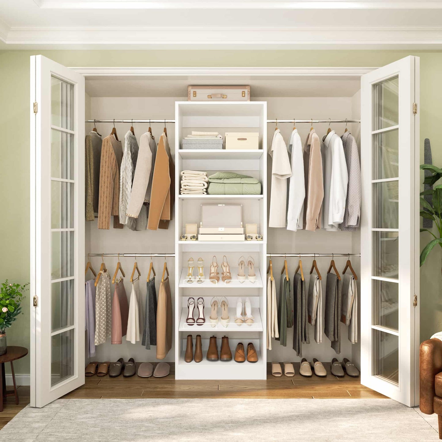 4-8 ft Freestanding Closet Organizer System with Adjustable Shelves and 4 Extendable Hanging Rods