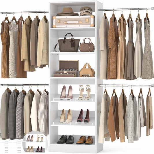 4-8 ft Freestanding Closet Organizer System with Adjustable Shelves and 4 Extendable Hanging Rods