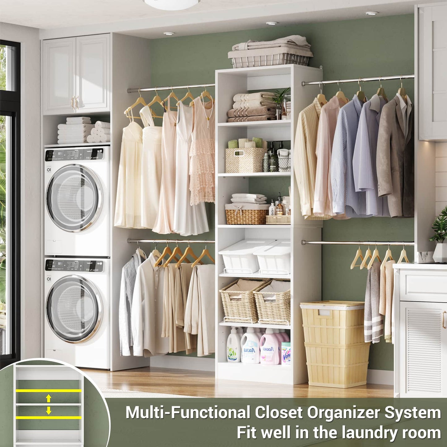 4-8 ft Freestanding Closet Organizer System with Adjustable Shelves and 4 Extendable Hanging Rods