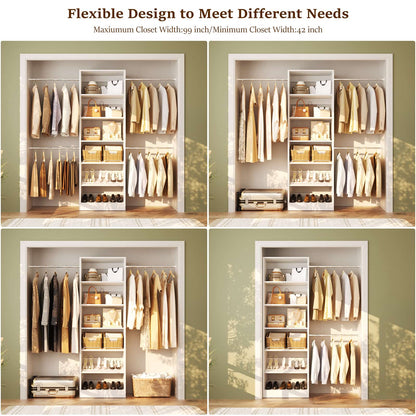 4-8 ft Freestanding Closet Organizer System with Adjustable Shelves and 4 Extendable Hanging Rods