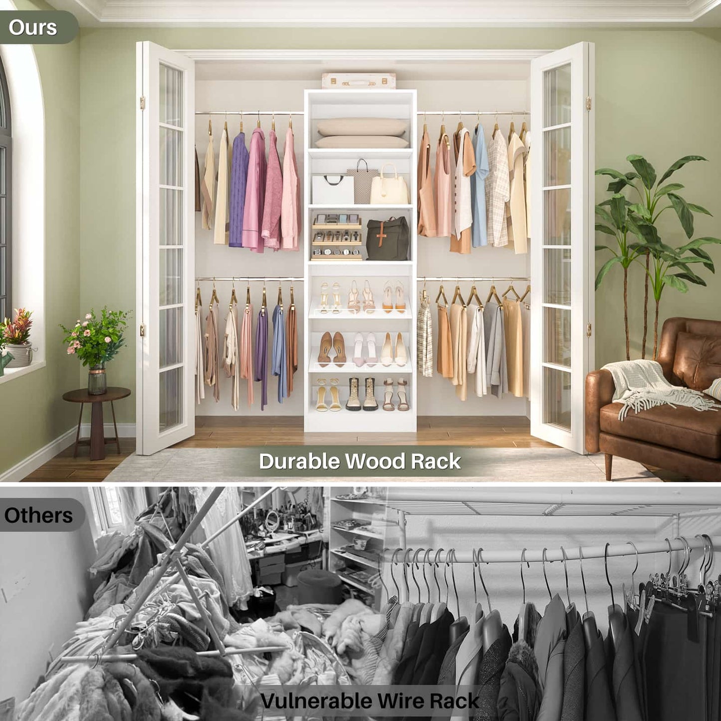 4-8 ft Freestanding Closet Organizer System with Adjustable Shelves and 4 Extendable Hanging Rods
