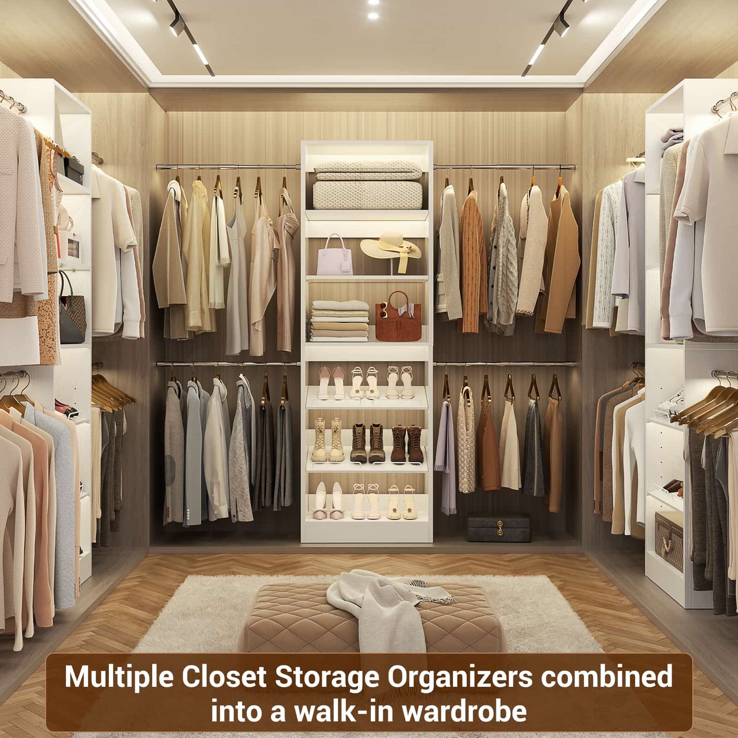 4-8 ft Freestanding Closet Organizer System with Adjustable Shelves and 4 Extendable Hanging Rods