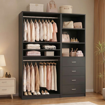 57.3'' W 2-Piece Closet Organizer System with Drawers and Hanging Rods