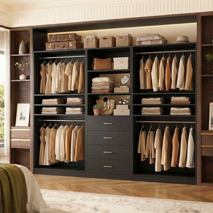 57.3'' W 2-Piece Closet Organizer System with Drawers and Hanging Rods