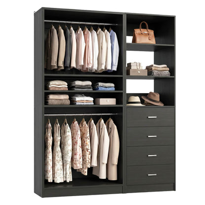 57.3'' W 2-Piece Closet Organizer System with Drawers and Hanging Rods