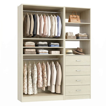 57.3'' W 2-Piece Closet Organizer System with Drawers and Hanging Rods
