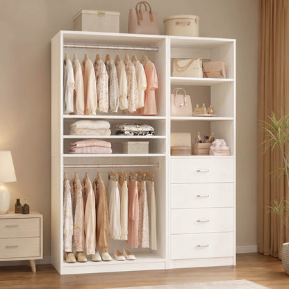 57.3'' W 2-Piece Closet Organizer System with Drawers and Hanging Rods