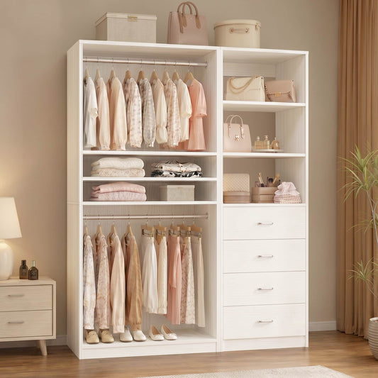 57.3'' W 2-Piece Closet Organizer System with Drawers and Hanging Rods