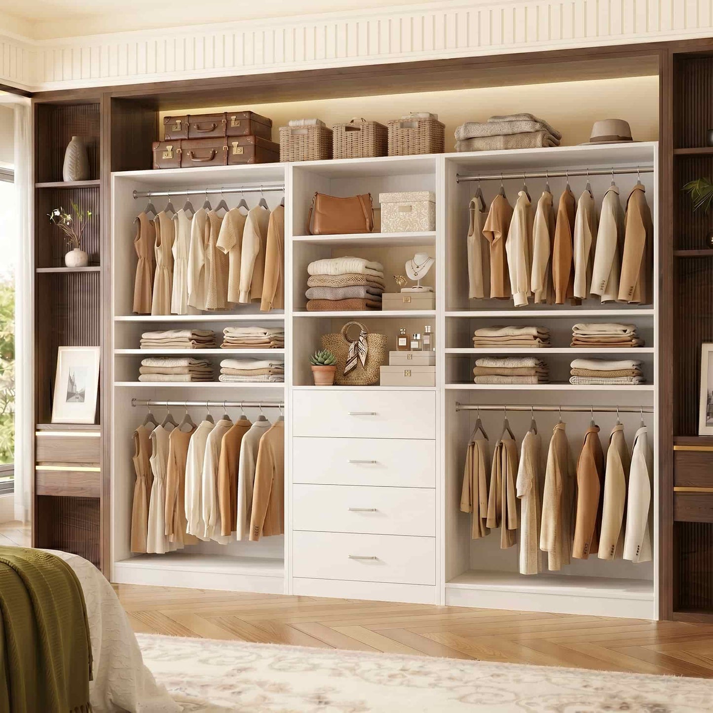 57.3'' W 2-Piece Closet Organizer System with Drawers and Hanging Rods