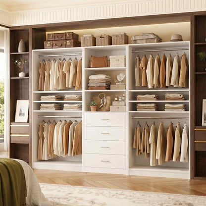 57.3'' W 2-Piece Closet Organizer System with Drawers and Hanging Rods