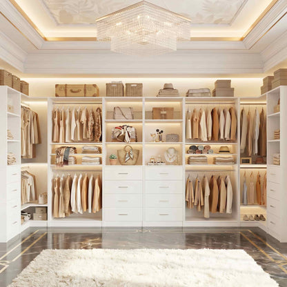 57.3'' W 2-Piece Closet Organizer System with Drawers and Hanging Rods