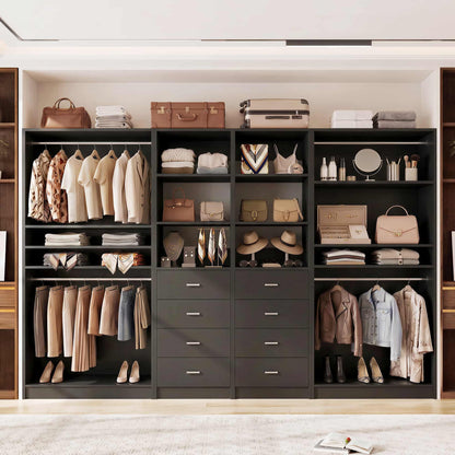 114.6'' Wide Closet Organizer with 8 Drawers and 4 Hanging Rods
