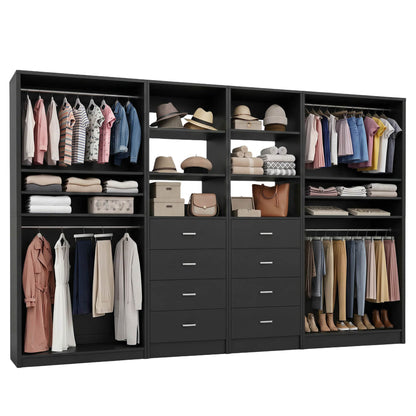 114.6'' Wide Closet Organizer with 8 Drawers and 4 Hanging Rods