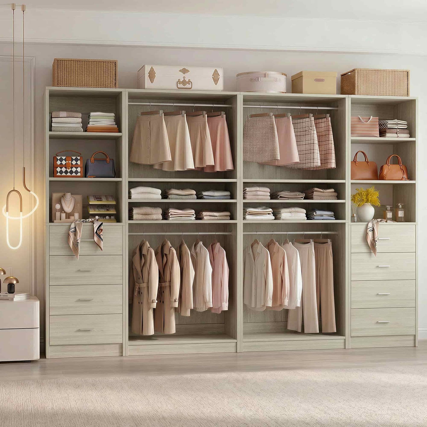 114.6'' Wide Closet Organizer with 8 Drawers and 4 Hanging Rods