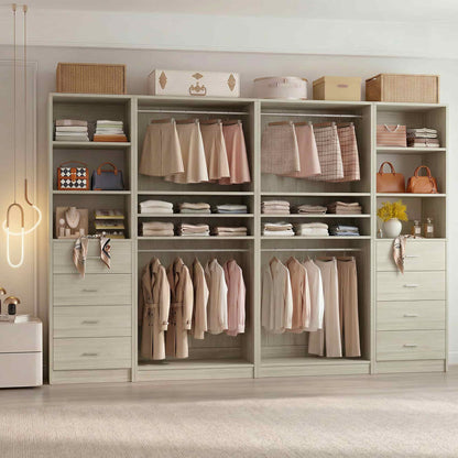 114.6'' Wide Closet Organizer with 8 Drawers and 4 Hanging Rods
