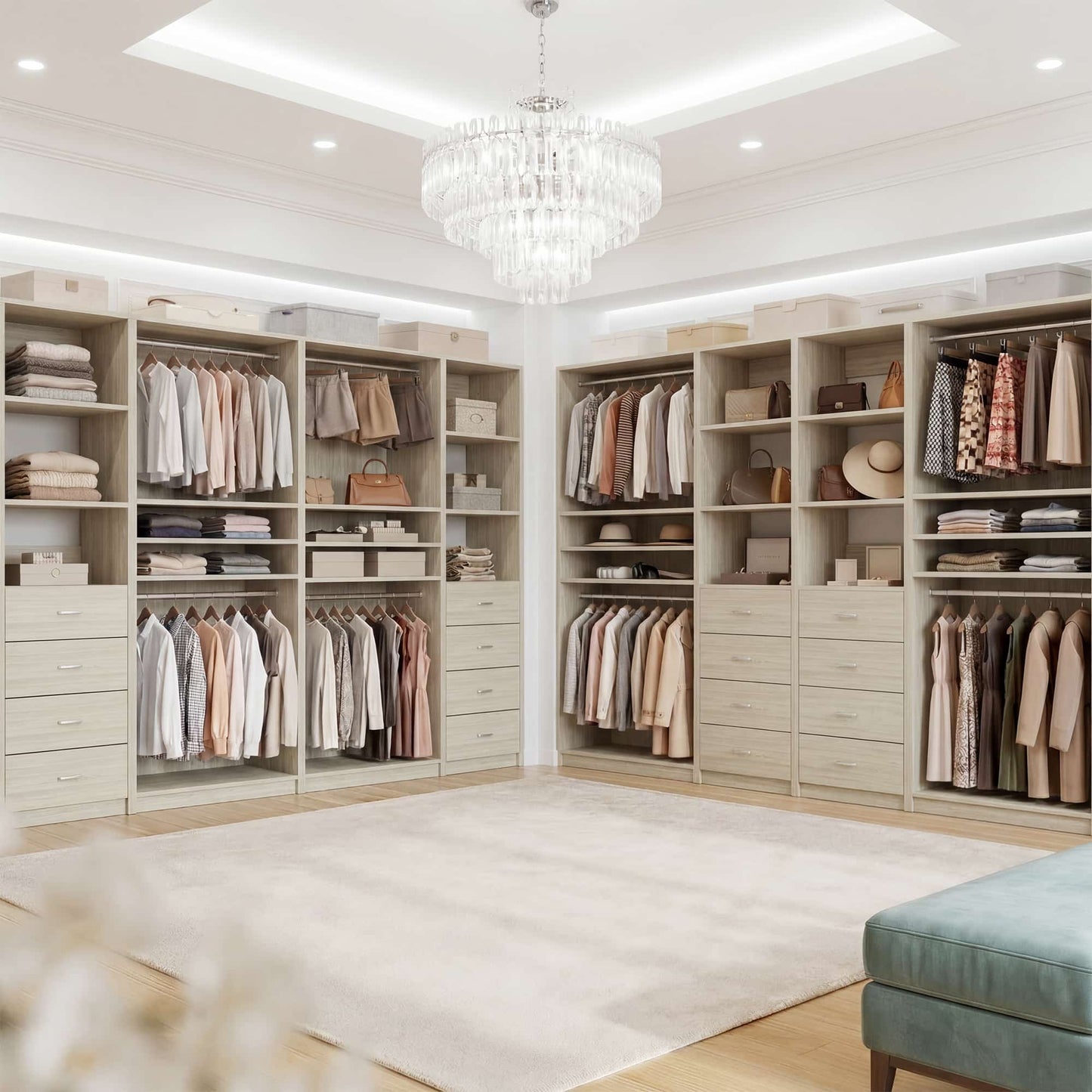 114.6'' Wide Closet Organizer with 8 Drawers and 4 Hanging Rods