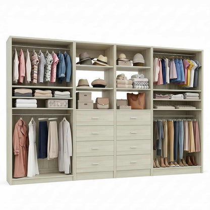 114.6'' Wide Closet Organizer with 8 Drawers and 4 Hanging Rods