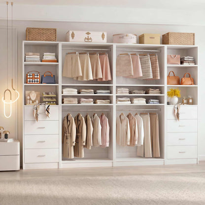 114.6'' Wide Closet Organizer with 8 Drawers and 4 Hanging Rods
