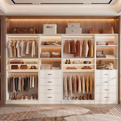 114.6'' Wide Closet Organizer with 8 Drawers and 4 Hanging Rods