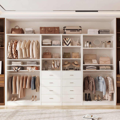 114.6'' Wide Closet Organizer with 8 Drawers and 4 Hanging Rods