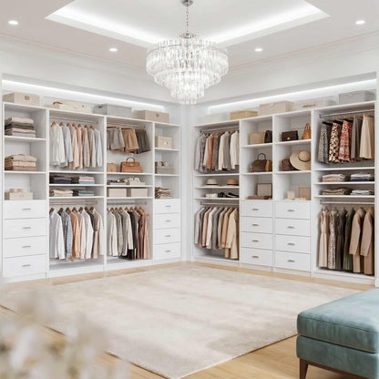 114.6'' Wide Closet Organizer with 8 Drawers and 4 Hanging Rods