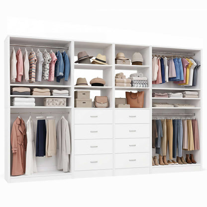 114.6'' Wide Closet Organizer with 8 Drawers and 4 Hanging Rods