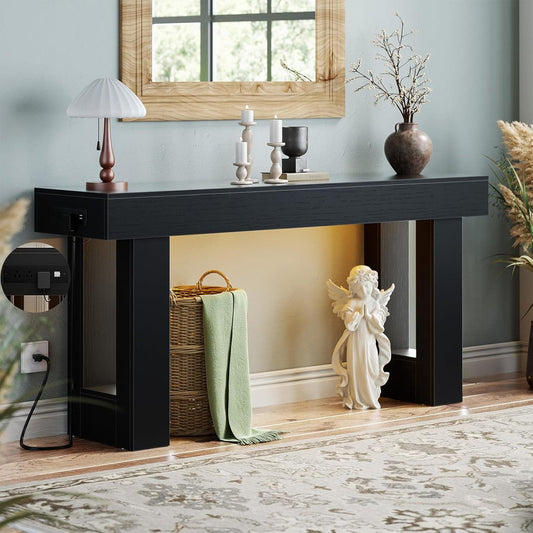 63'' Farmhouse Console Table with Power Outlets and Sensor Light