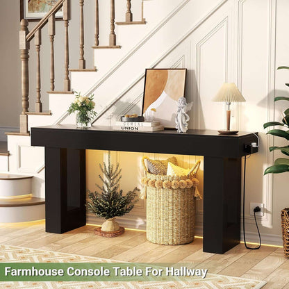63'' Farmhouse Console Table with Power Outlets and Sensor Light