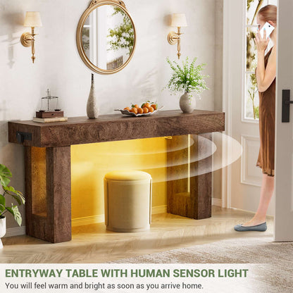 63'' Farmhouse Console Table with Power Outlets and Sensor Light