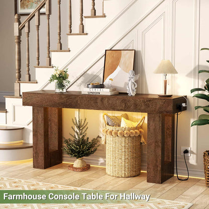 63'' Farmhouse Console Table with Power Outlets and Sensor Light