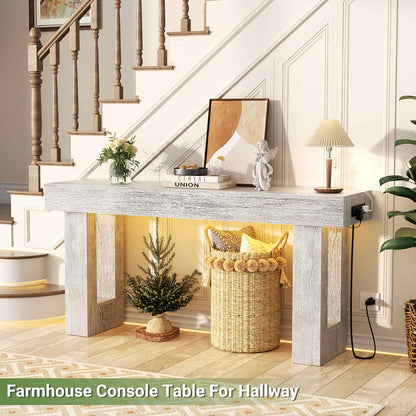 63'' Farmhouse Console Table with Power Outlets and Sensor Light