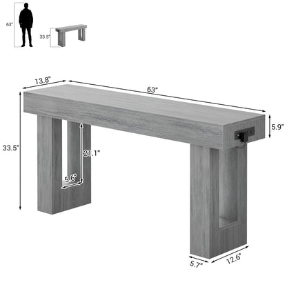 63'' Farmhouse Console Table with Power Outlets and Sensor Light
