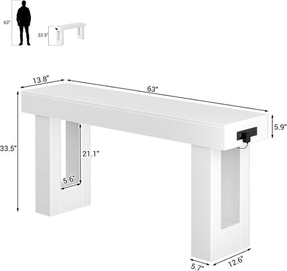 63'' Farmhouse Console Table with Power Outlets and Sensor Light