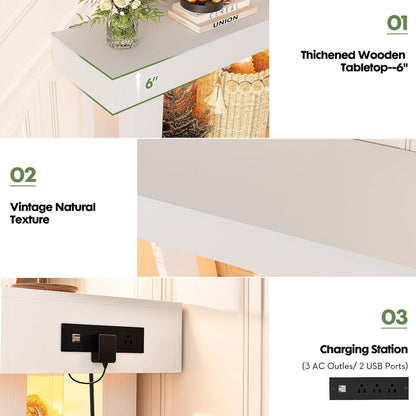 63'' Farmhouse Console Table with Power Outlets and Sensor Light