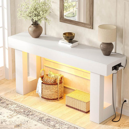 63'' Farmhouse Console Table with Power Outlets and Sensor Light