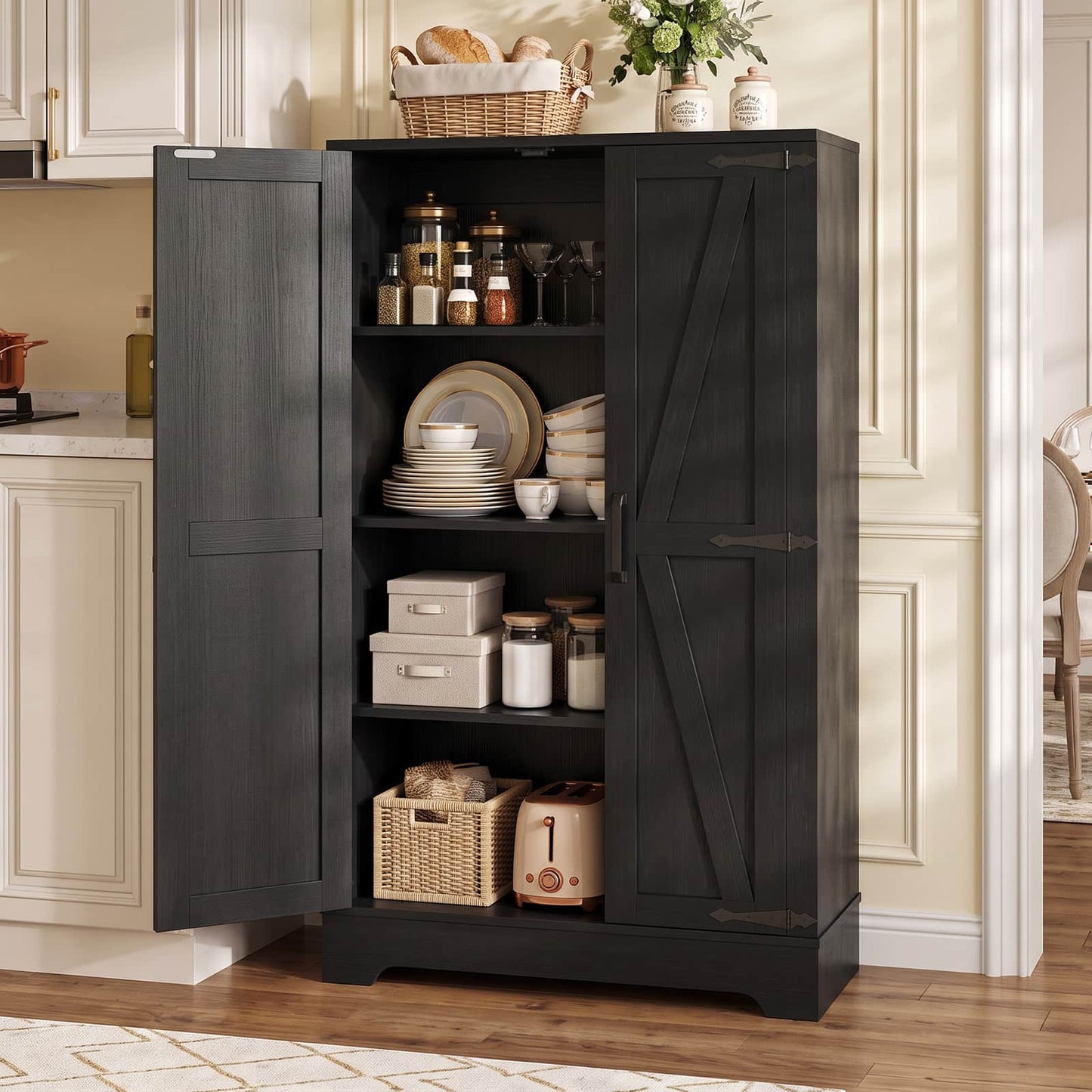 43.3'' Tall Small Farmhouse Pantry Cabinet with 3 Adjustable Shelves
