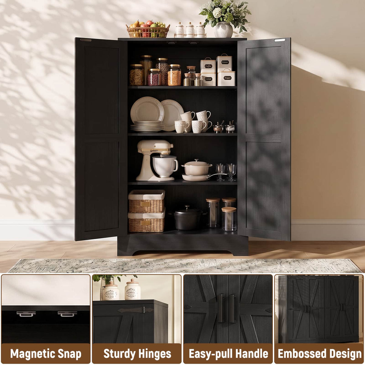 44'' W Pantry Storage Cabinet Set of 2, Small Farmhouse Pantry with Adjustable Shelves