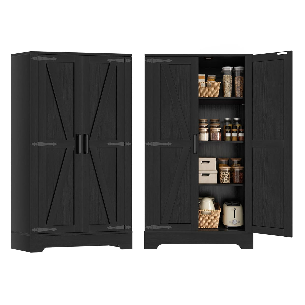 44'' W Pantry Storage Cabinet Set of 2, Small Farmhouse Pantry with Adjustable Shelves