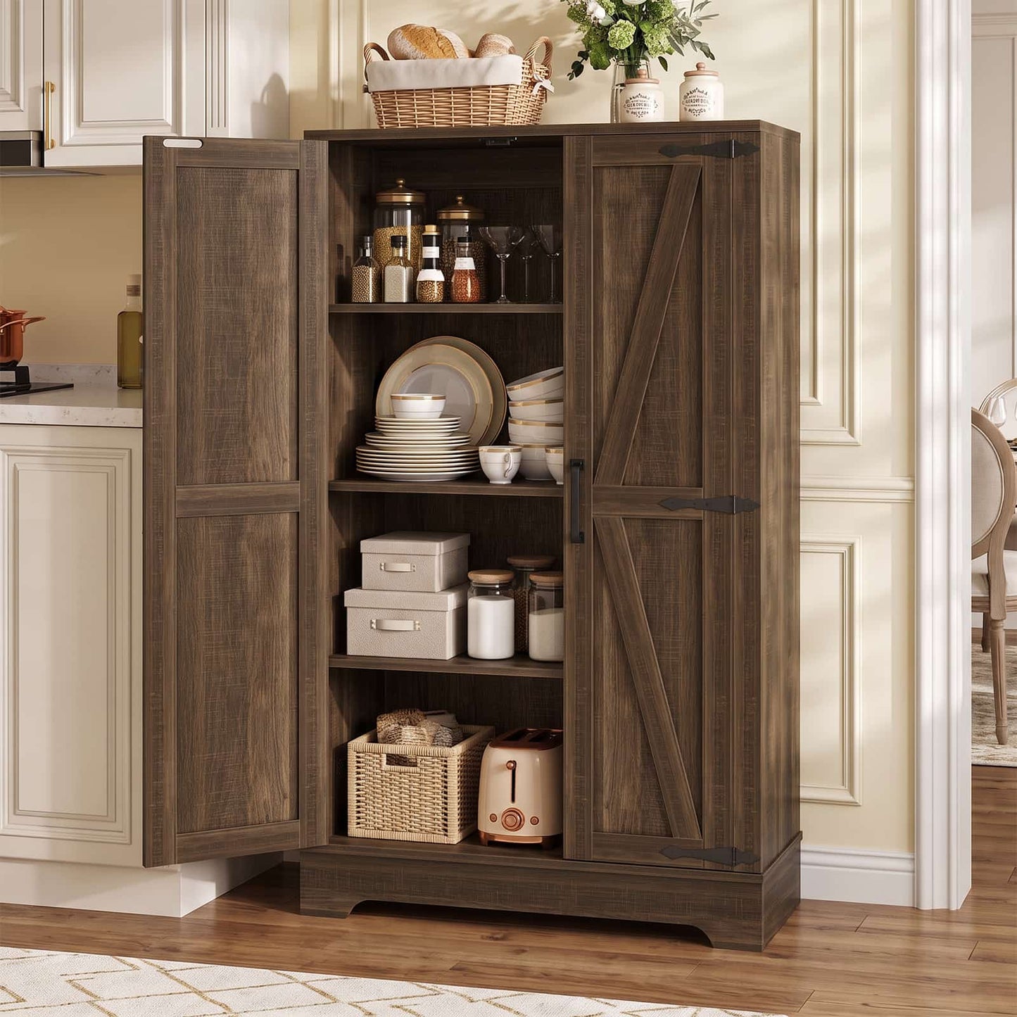 43.3'' Tall Small Farmhouse Pantry Cabinet with 3 Adjustable Shelves