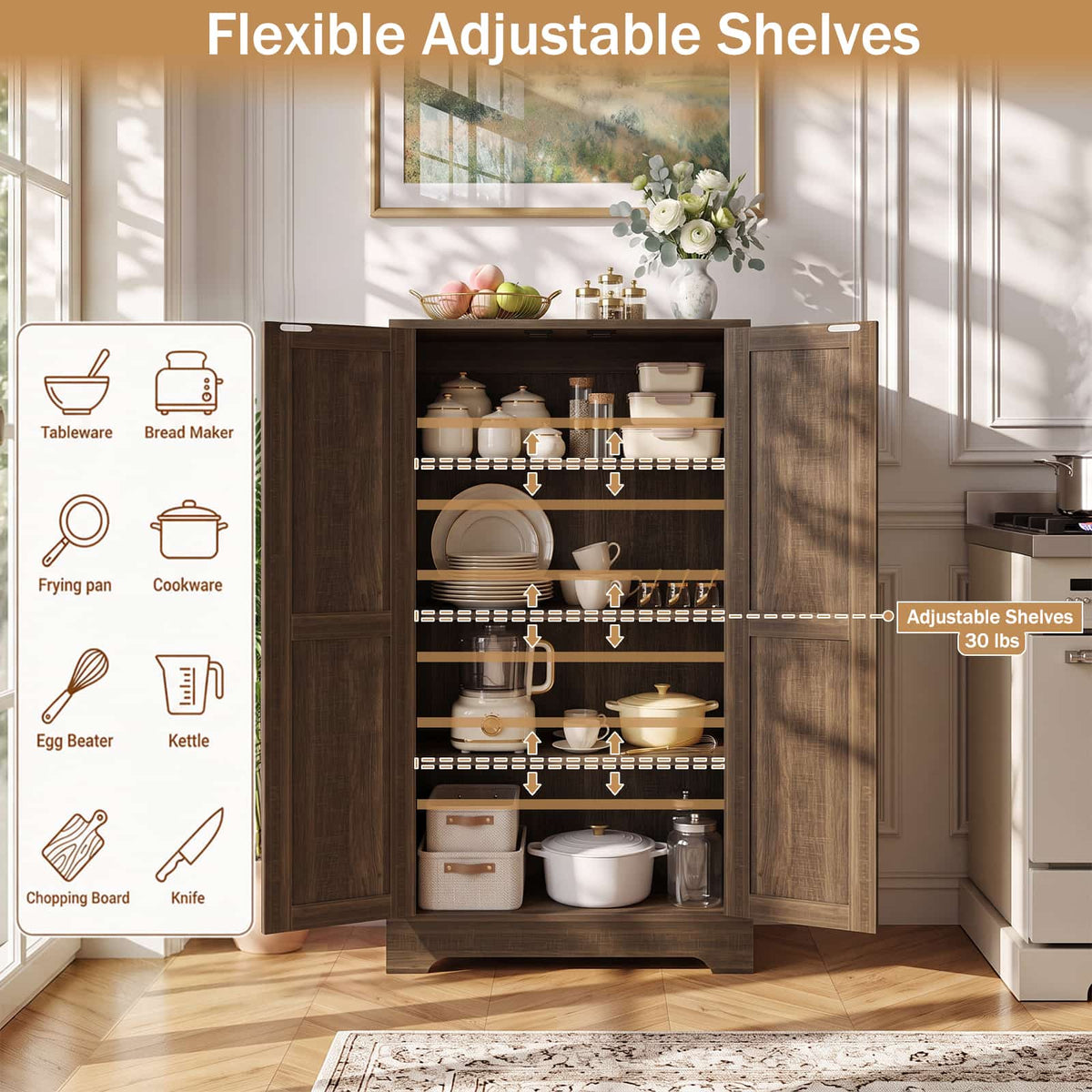 44'' W Pantry Storage Cabinet Set of 2, Small Farmhouse Pantry with Adjustable Shelves