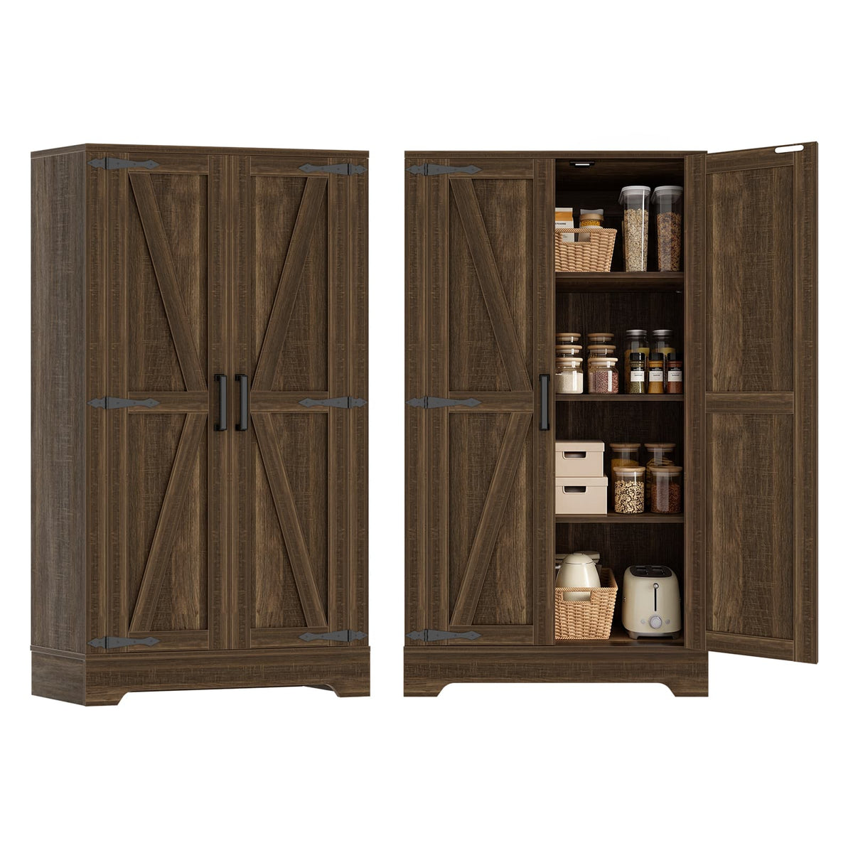44'' W Pantry Storage Cabinet Set of 2, Small Farmhouse Pantry with Adjustable Shelves