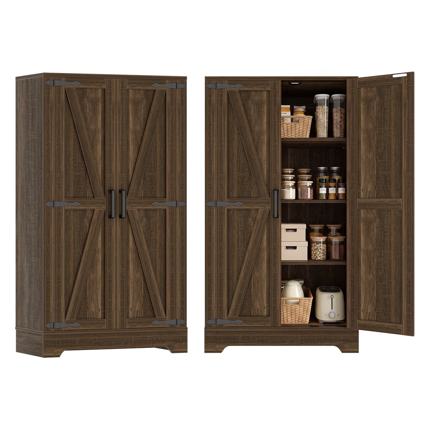 43.3'' Tall Small Farmhouse Pantry Cabinet with 3 Adjustable Shelves