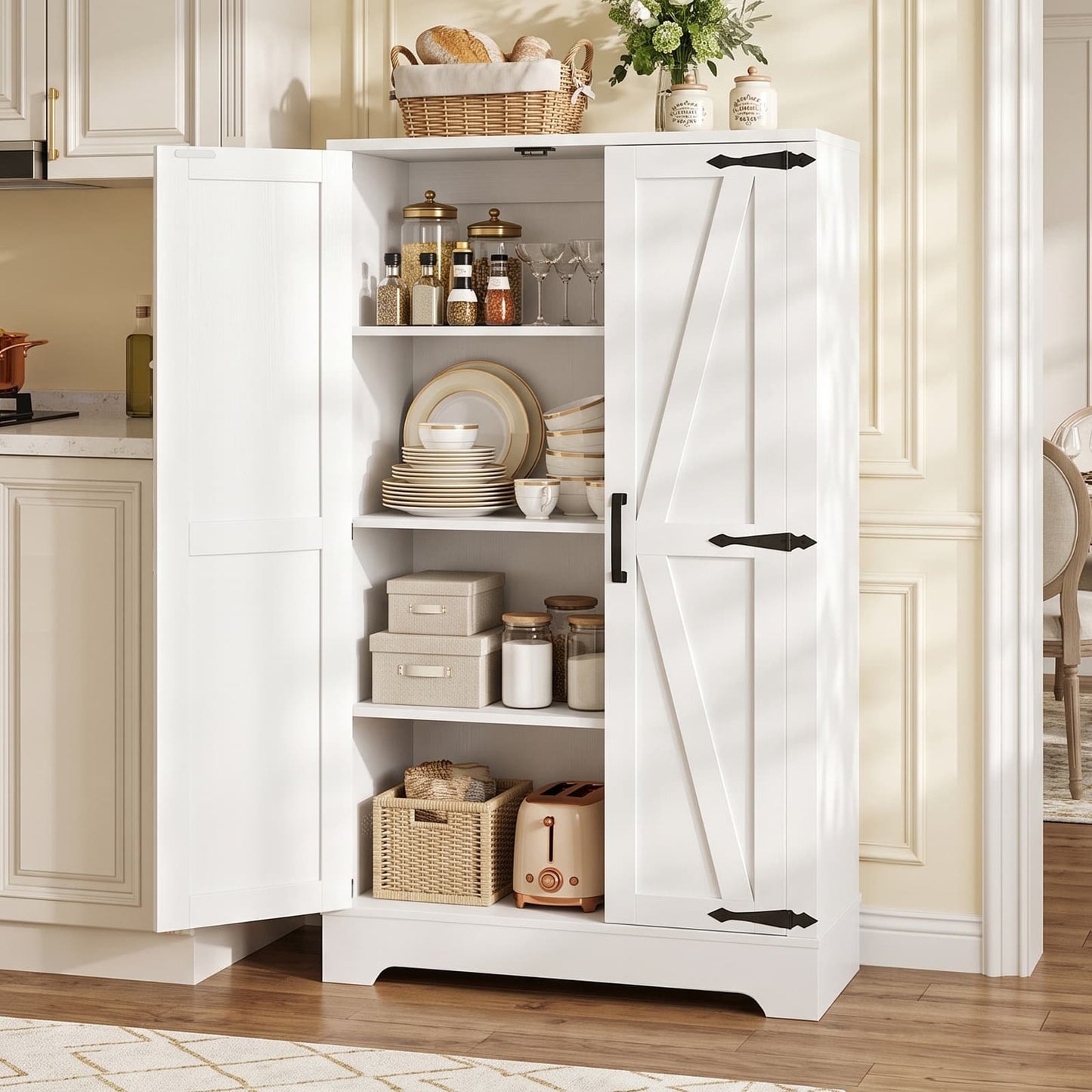 43.3'' Tall Small Farmhouse Pantry Cabinet with 3 Adjustable Shelves