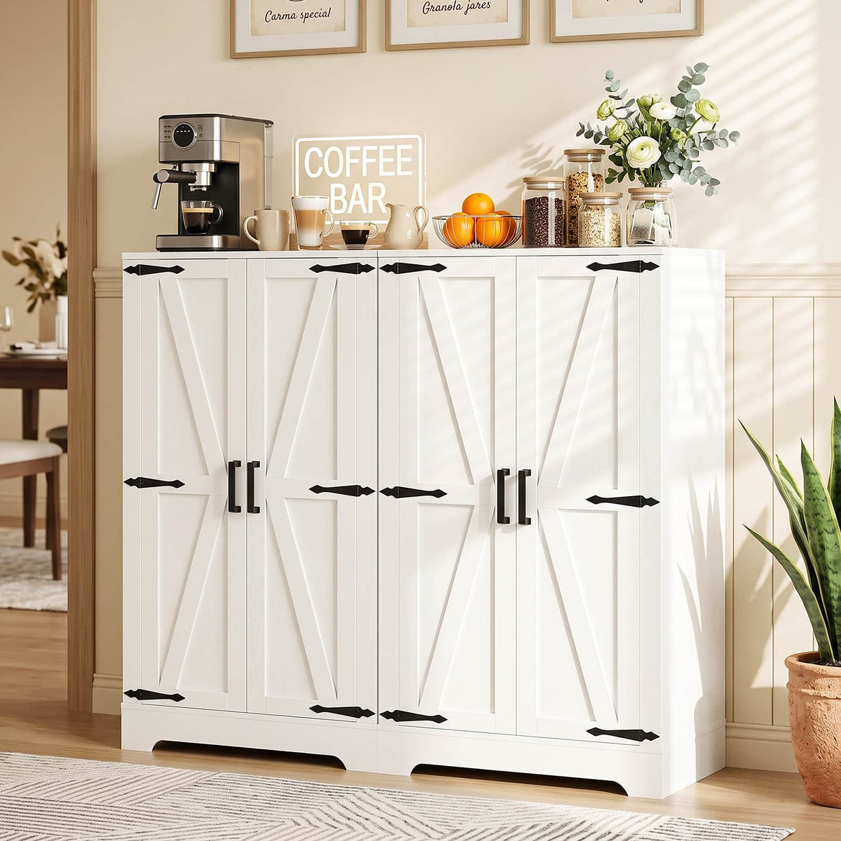 44'' W Pantry Storage Cabinet Set of 2, Small Farmhouse Pantry with Adjustable Shelves