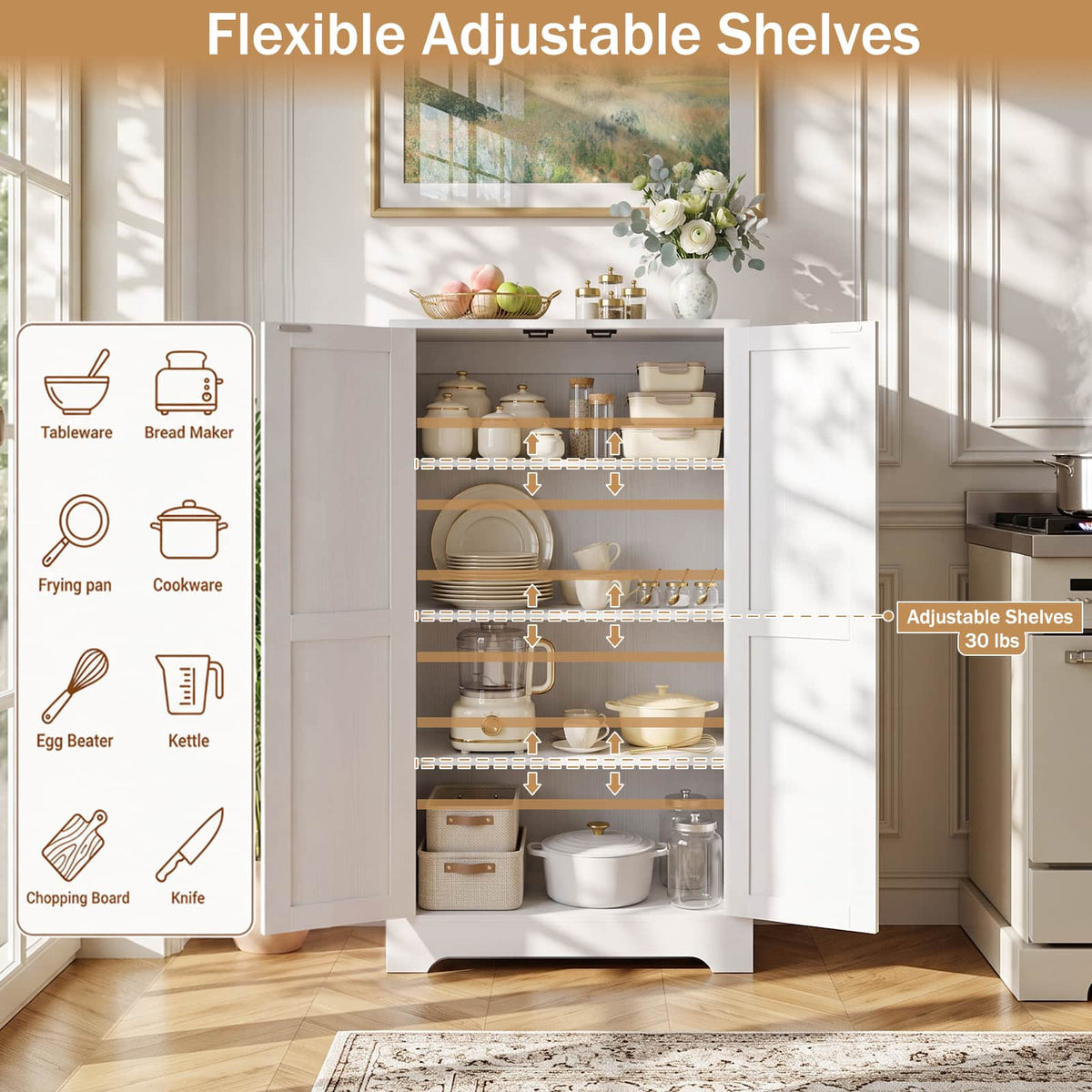 44'' W Pantry Storage Cabinet Set of 2, Small Farmhouse Pantry with Adjustable Shelves