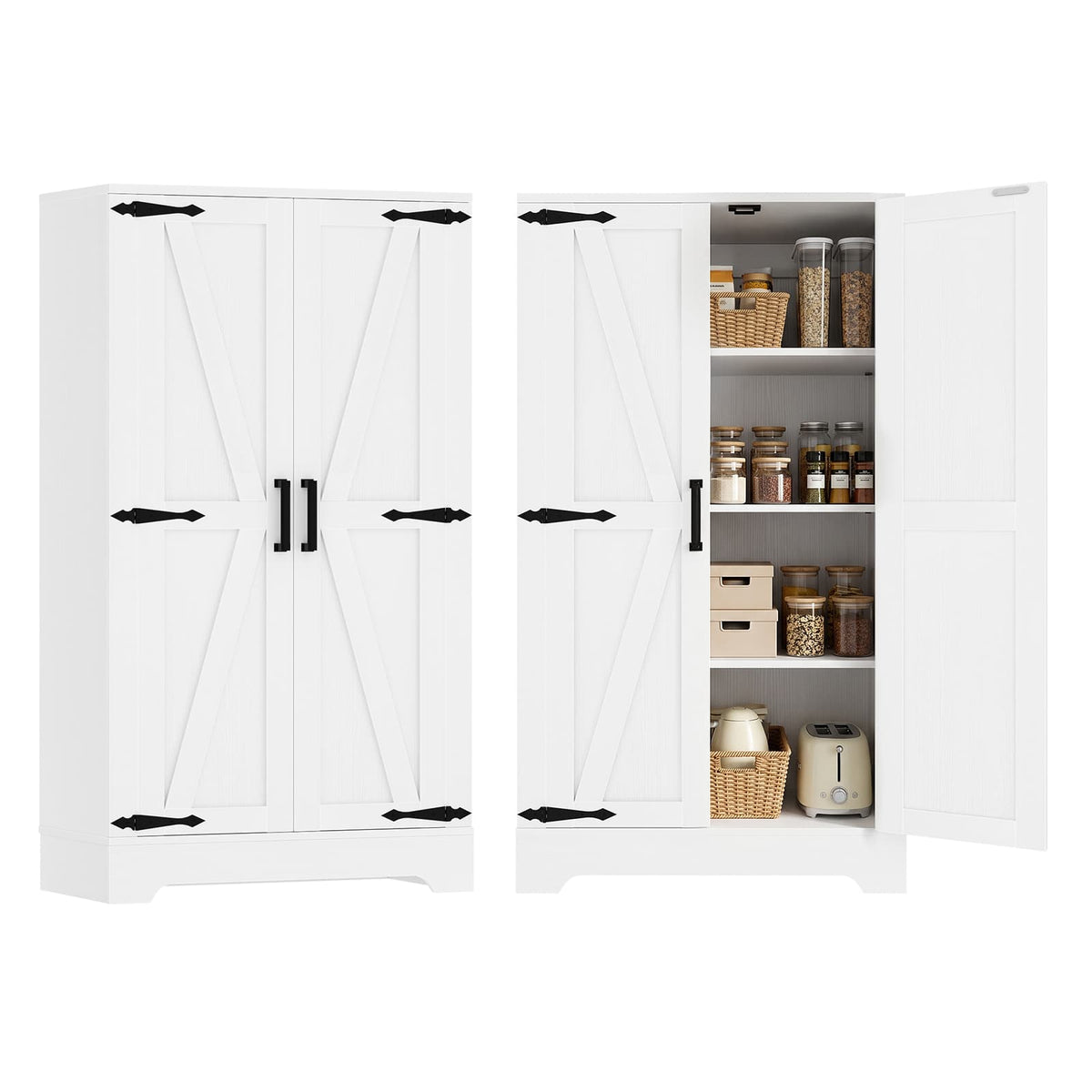 44'' W Pantry Storage Cabinet Set of 2, Small Farmhouse Pantry with Adjustable Shelves