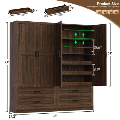 2-Pack 71" Tall Freestanding Pantry Cabinets with Pull-Out Shelves & Deep Drawers- Ultimate Kitchen & Home Storage Set