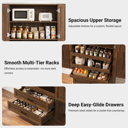 2-Pack 71" Tall Freestanding Pantry Cabinets with Pull-Out Shelves & Deep Drawers- Ultimate Kitchen & Home Storage Set